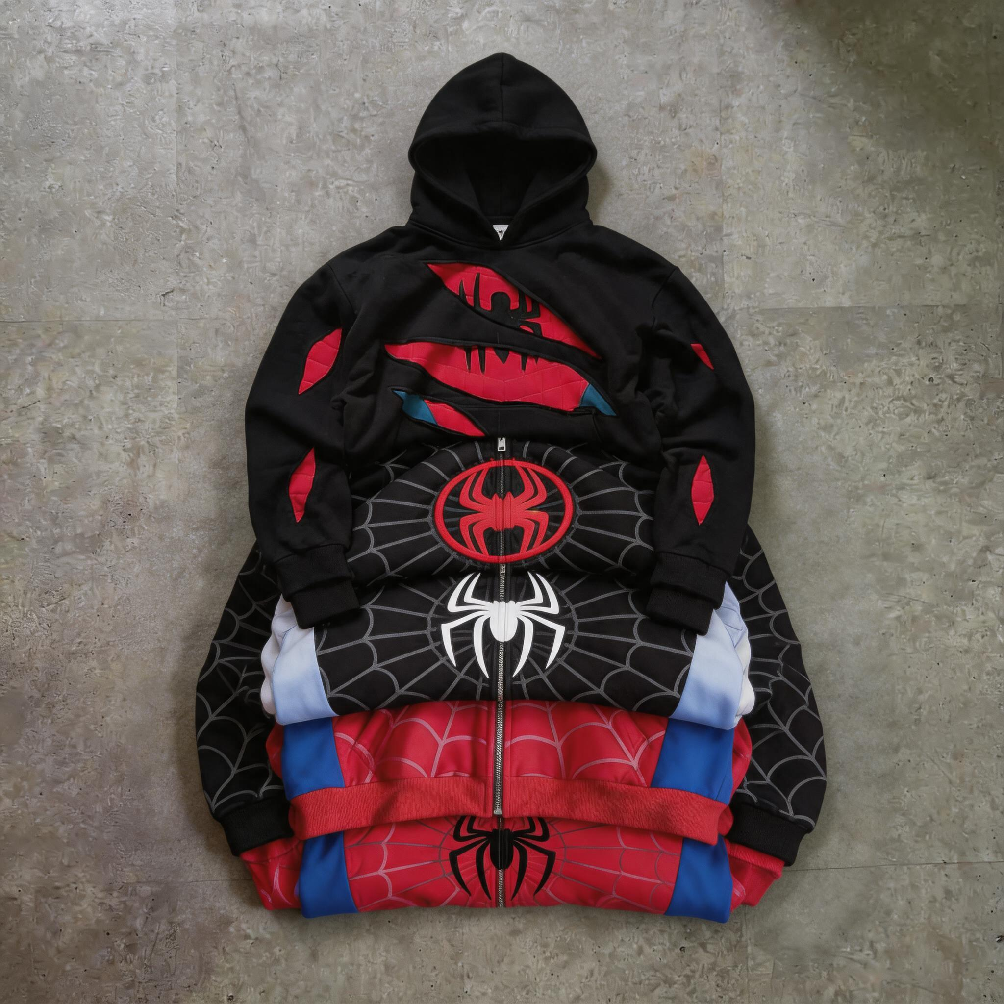 Vintage Zip Hoodie - American Vintage Spider Patchwork Jackets Fashion