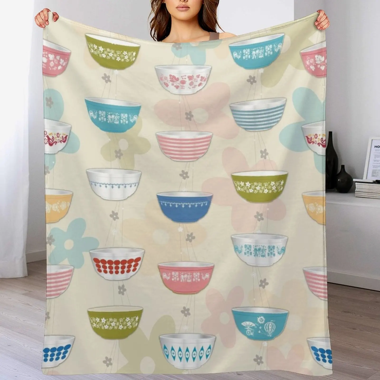 Vintage Collectible Pyrex - Vintage Pyrex Bowls Collection Throw Blanket