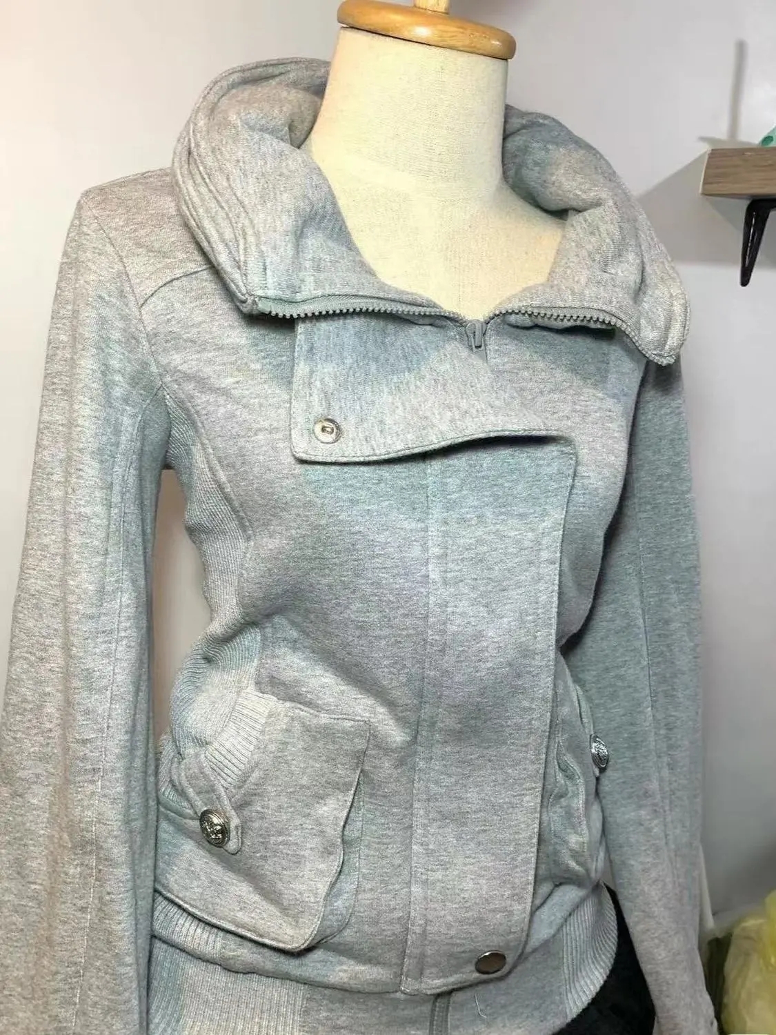 Retro Gray Sweatshirt For Wome - Vintage Zip Hoodie reseña y precio