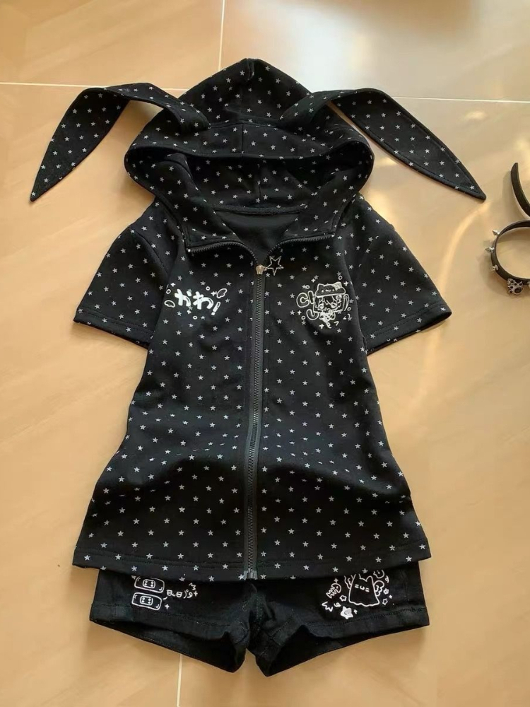 Japanese Star Print Rabbit's E - Vintage Zip Hoodie reseña y precio