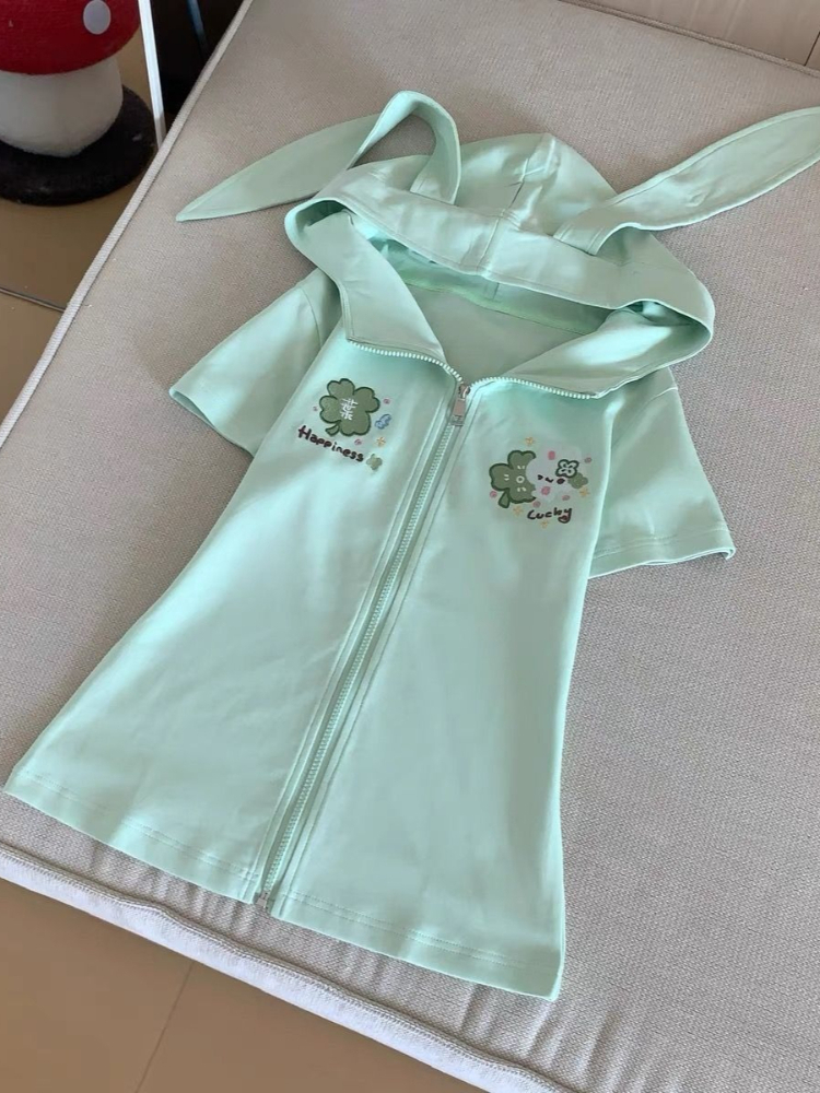 Japanese Star Print Rabbit's E - Vintage Zip Hoodie reseña y precio