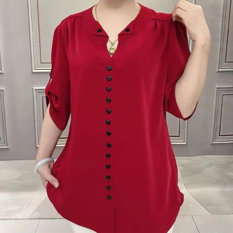 Basic Loose V-Neck Blouse Comm - Vintage Collectible Buttons reseña y precio