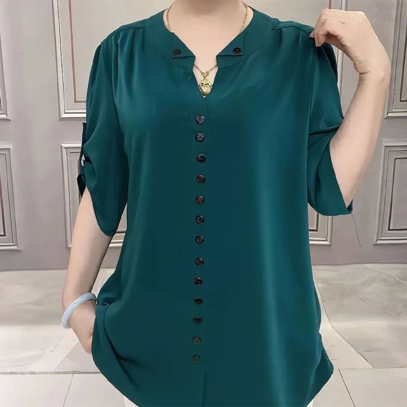 Basic Loose V-Neck Blouse Comm - Vintage Collectible Buttons reseña y precio