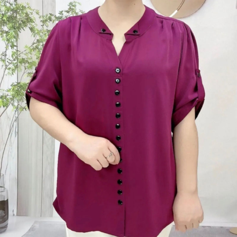 Basic Loose V-Neck Blouse Comm - Vintage Collectible Buttons reseña y precio