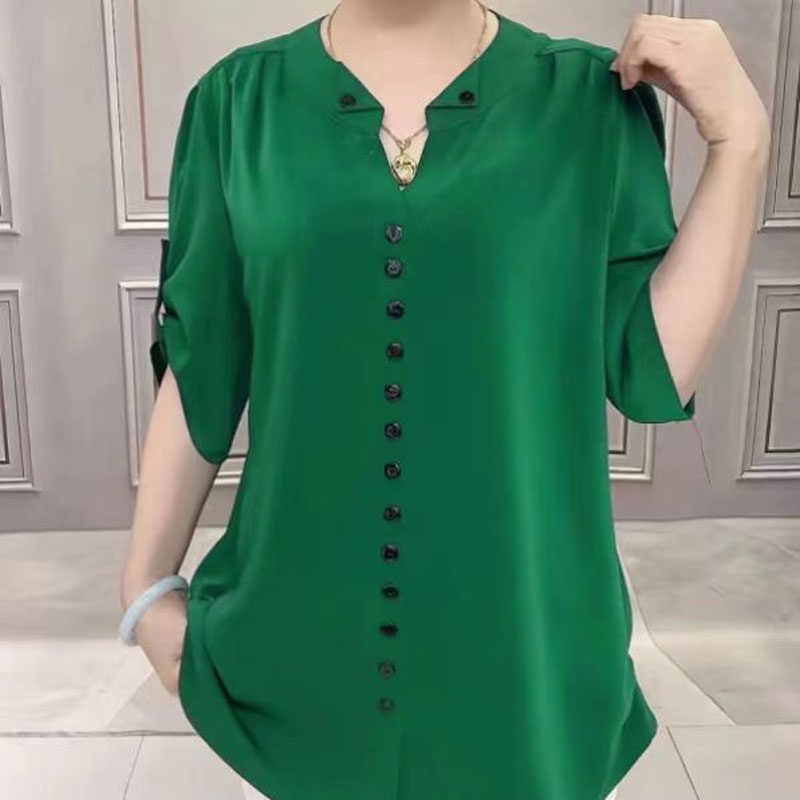 Basic Loose V-Neck Blouse Comm - Vintage Collectible Buttons reseña y precio