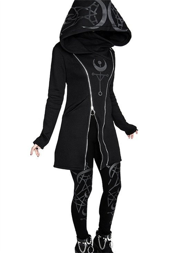 Gothic Punk Print Long-sleeved - Vintage Zip Hoodie reseña y precio