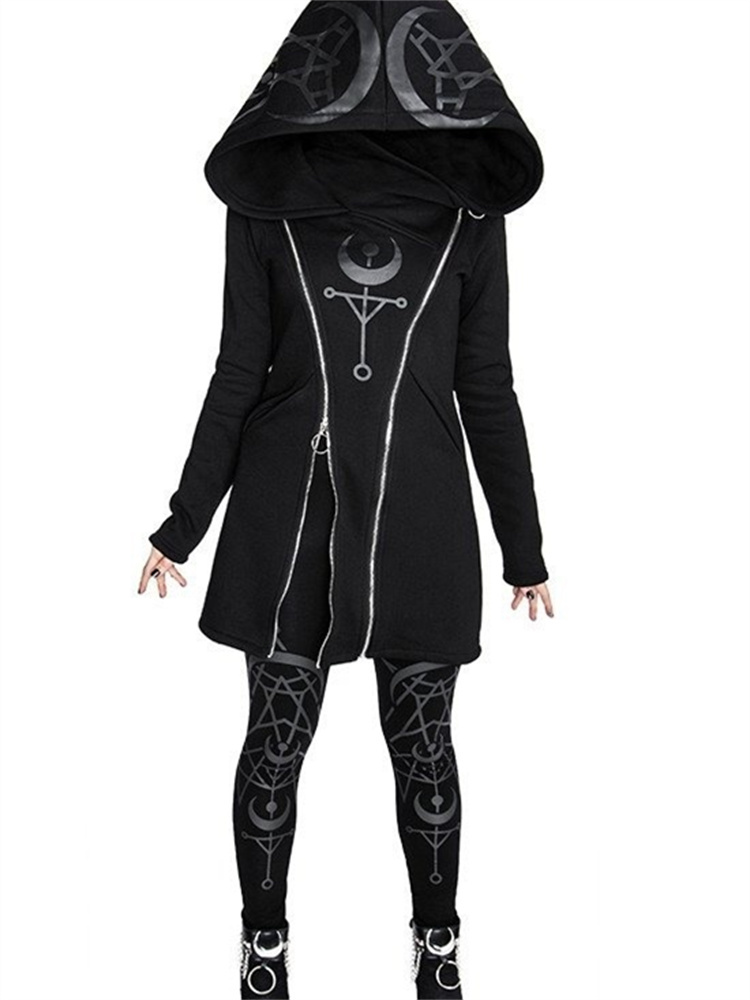 Gothic Punk Print Long-sleeved - Vintage Zip Hoodie reseña y precio