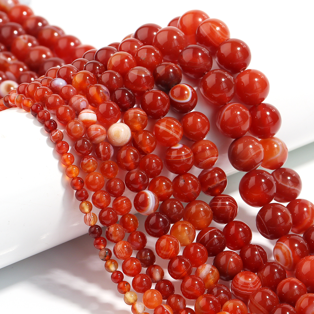 1 Strand Red Striped Agate Nat - Vintage Collectibles For Sale reseña y precio