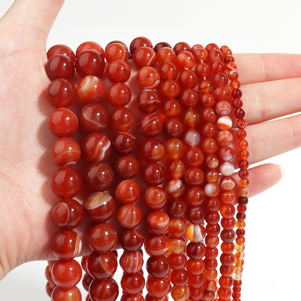 1 Strand Red Striped Agate Nat - Vintage Collectibles For Sale reseña y precio