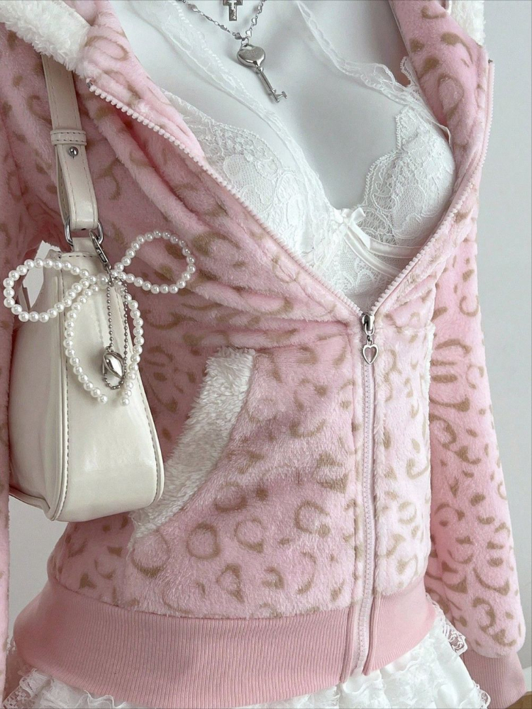 Cute pink Leopard Pint Hooded  - Vintage Zip Hoodie reseña y precio
