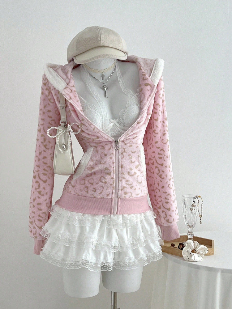Cute pink Leopard Pint Hooded  - Vintage Zip Hoodie reseña y precio