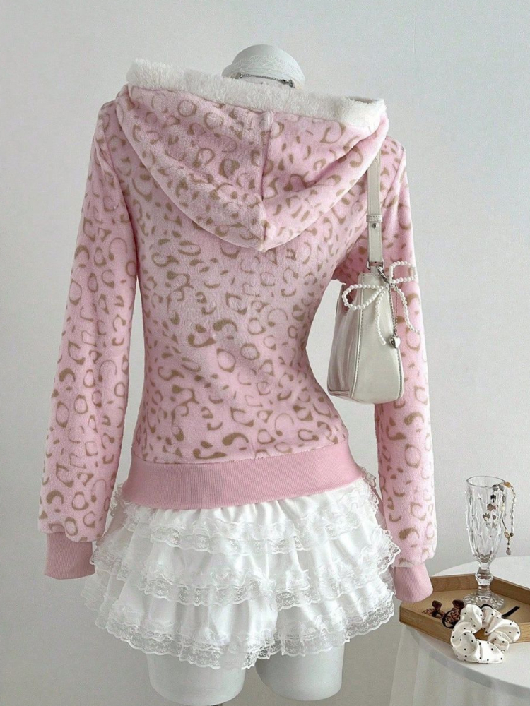 Cute pink Leopard Pint Hooded  - Vintage Zip Hoodie reseña y precio