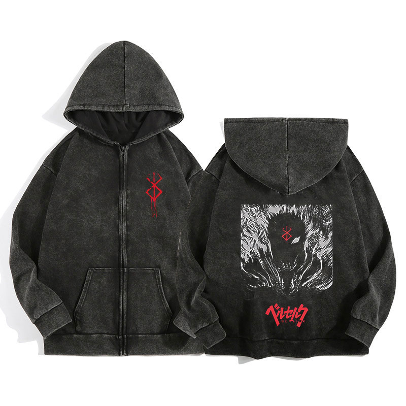 Anime Berserk Wash Zip Up Hood - Vintage Zip Hoodie reseña y precio