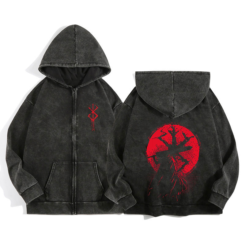 Anime Berserk Wash Zip Up Hood - Vintage Zip Hoodie reseña y precio