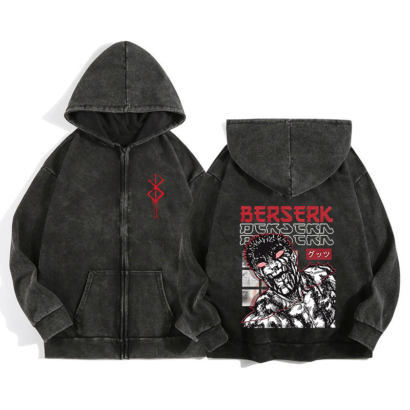Anime Berserk Wash Zip Up Hood - Vintage Zip Hoodie reseña y precio